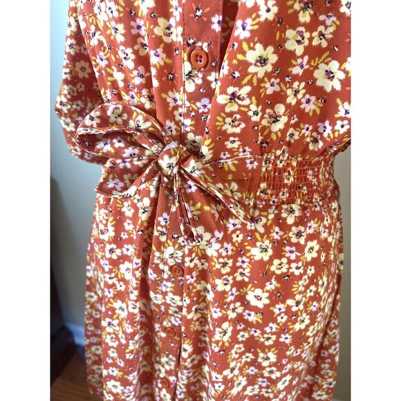 NWT Millenium Womens Mini Floral Midi Shirt Dress M Brown Retro 70s Work Casual - Picture 6 of 16